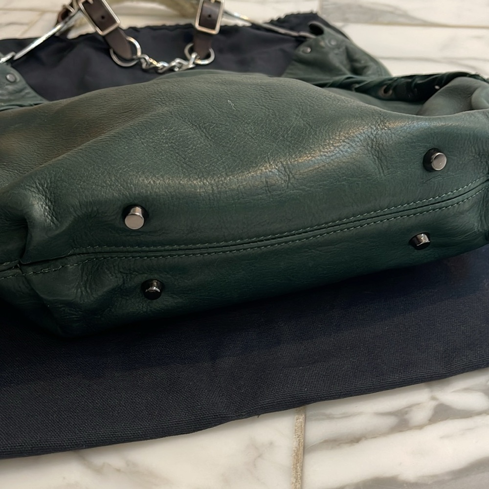 Horse and Nail handbag green silver and brown leather hobo style - Picture 5 of 15